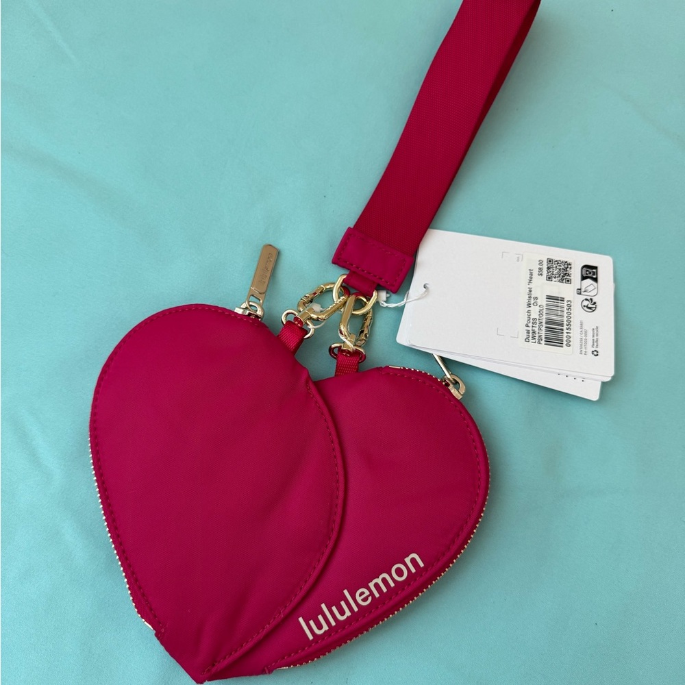 lululemon athletica Dual Pouch Wristlet Bag Heart Pink w Gold